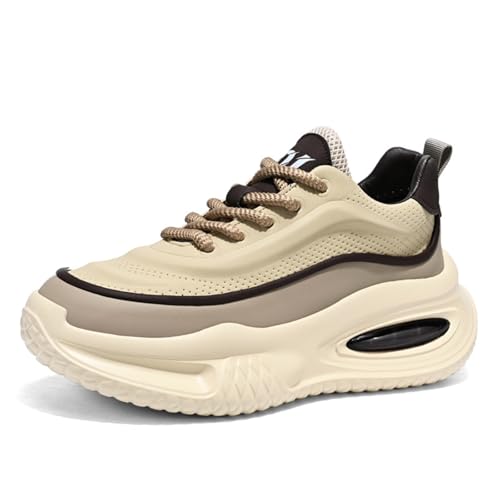 Men's Chunky Sole Sneakers 2025 - Breathable Platform Shoes with Cushioned Comfort for Casual Wear (Red, Beige, Black)