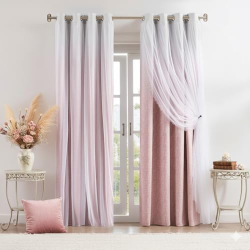 Image of Amzdecor Pink White Ombre Double Layer Full Blackout Window Curtains