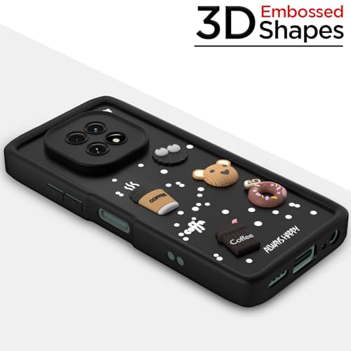 Image of Pikkme Bumper Case for Realme C63 5G | Cute Fun Cartoon 3D Bear Silicone Full Body Protection Back Cover (Black)