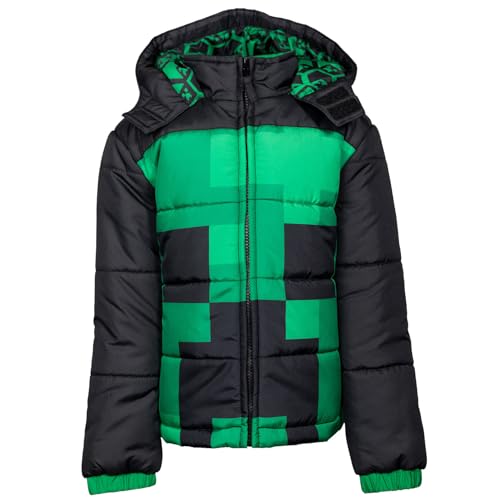 Minecraft Creeper Little Boys Zip Up Winter Coat Puffer Jacket Black/Green 7-8 thumb #7