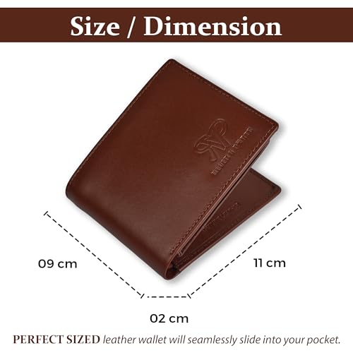 Image of Genuine Leather Wallet for Men Brown | RFID Blocking | Bi fold,Tri fold | Classic Slim,Stylish Mens Wallet with Multiple Card Slots,Coin Pocket & ID Window | Gift for Men
