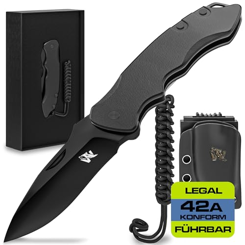 Wolfgangs FEROX Zweihandmesser aus D2 Stahl und Ebenholz-Griff - Legales Klappmesser für Outdoor und Survival - inkl. Leder Holster