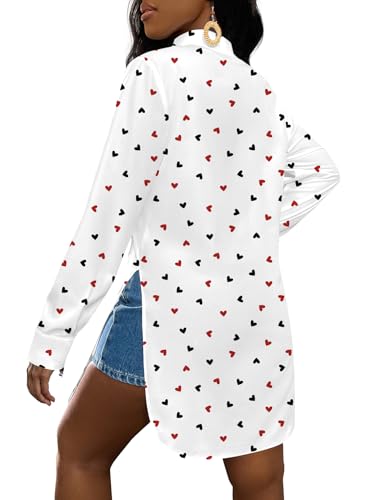 Image of LYANER Women's Collar Neck Long Sleeve Button Down Shirts Sexy Split Hem Tops Long Blouse Shirt Dress