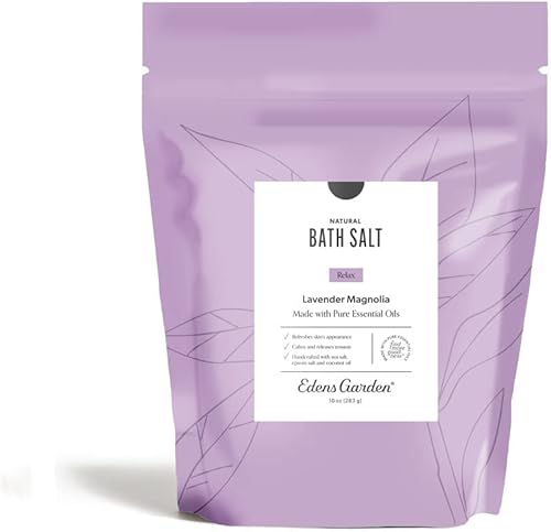 Edens Garden Remojar relajante con sal de baño, mezcla de magnolia de lavanda con aceites esenciales puros, epsom, sal del mar muerto y magnesio,