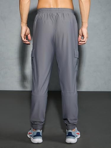 Image of TECHNOSPORT Men's Solid Slim Fit Sports Cargo Joggers DURACOOL+ Quick Dry Breathable Moisture Wicking Stretch Gym Track Pants Running Training Fitness Activewear