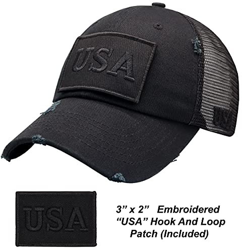 Image of Antourage American Flag Unconstructed Unisex Mesh Snapback Baseball Hat Cap for Men and Women +2 Patriotic Patches Included