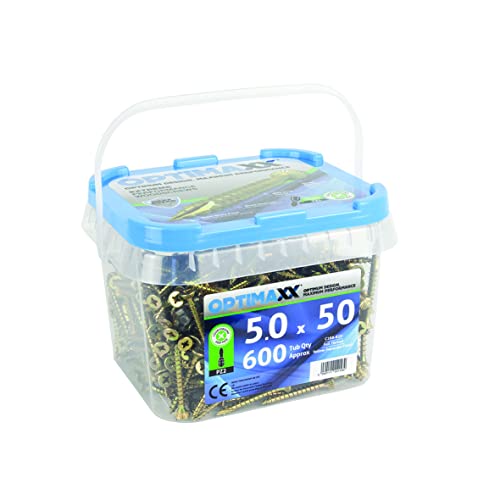 5.0 Optimaxx Extreme Performance Wood Screws 600PC Maxxtub (5.0x50mm, Zinc Plate & Yellow Passivated, Pozi Wood Screws) - Image 2
