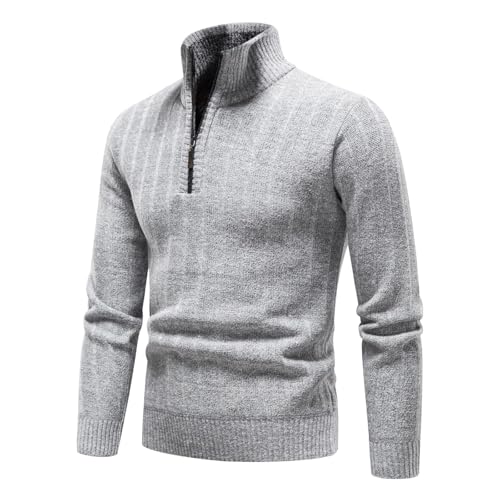 Men's Quarter Zip Polo Sweater, Casual Slim Warm Pullover Sweater, Bottom Knit Long Sleeve Sweater for Fall Winter Spring