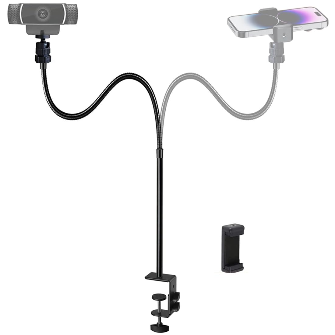 Supporto per webcam per telefono da scrivania regolabile a collo di cigno, supporto per fotocamera Logitech Webcam C922 C930e C920S C920 C615, ecc. (filettatura da 1/4")