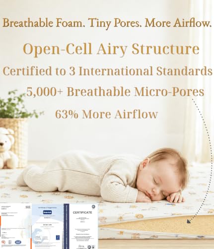 Image of 38x24 Baby Mattresses-Pack and Play Mattress,Pack N Play Mattresses,Playpen Mattress for Pack N Play,Pack and Play Mattress Pad;Use Excluded-Breathable Soft Memory Foam Firm Mattress,Beige,Memory Foam