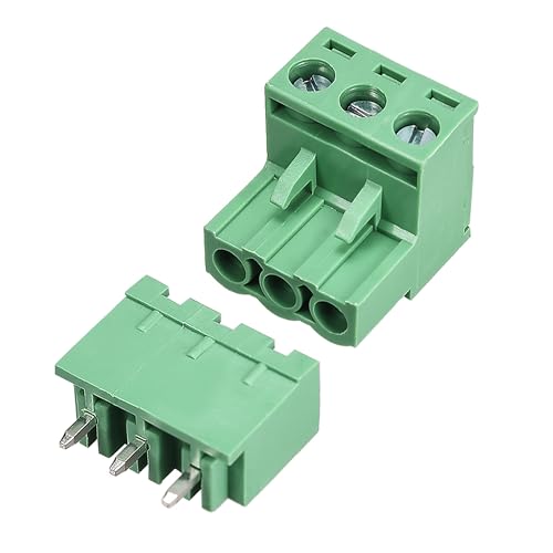 TA-VIGOR 3 Pin 5.08mm Pitch PCB Screw Terminal Block Set, Male and Female Connector Blocks Electrical, 300V 15A, Green, 10 Sets