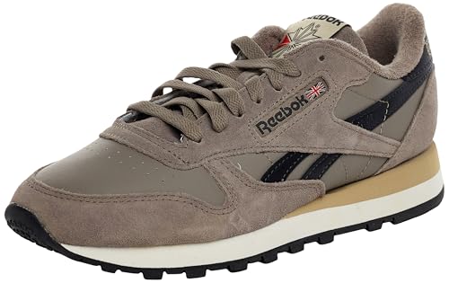 Reebok Unisex Classic Leather Sneaker, Gritty Grey/Washed Black/Energy Red, 44 EU, Gritty Grey Washed Black Energy Red, 44 EU
