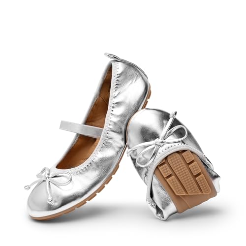 DREAM PAIRS Toddler Little Girls Ballet Flats Dress Shoes Mary Janes Ballerina Shoes 12 Little Kid Silver