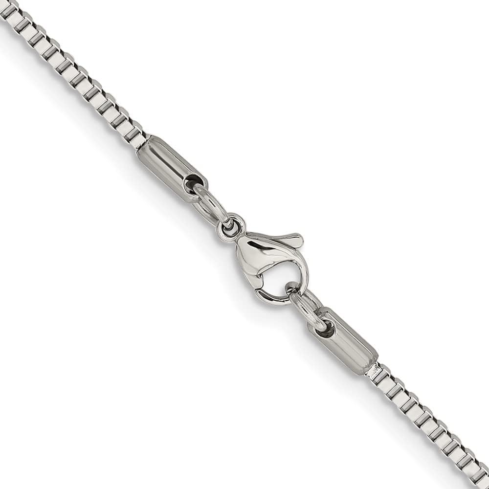 Real Stainless Steel 2mm 18in Box Chain Necklace - with Secure Lobster Lock Clasp 18"