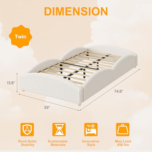Image of Garvee Twin Size Bed Frame for Kids, Beige