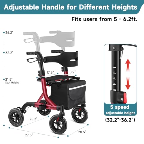 Image of MAXWALK Foldable Rollator Walkers for Seniors with Seat, 18 lb Lightweight