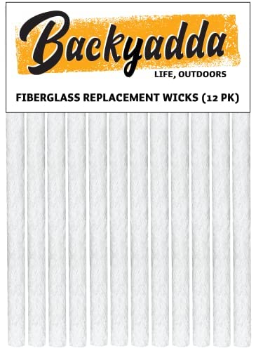 Fiberglass Replacement Wicks 12 Pack | Compatible with Tiki Torch Canisters, Table Top Lanterns, Wine Bottle Candles and Most citronella Burning Torches | Super Absorbent Fiberglass Wick