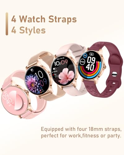 Image of Smart Watch for Women, Answer /Make Call,1.27'' Touchscreen, 120+ Sports Modes Fitness Tracker, 24H Heart Rate /SpO2 /Sleep /Menstrual Cycle /IP68 Fitness Watch for Android iOS, 4 Straps (Rose Gold)
