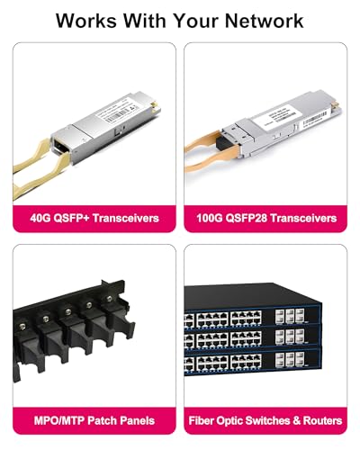 Image of OM4 MPO to MPO Fiber Patch Cable 6M 2-Pack, 12 Fiber Type B Female Multimode Fiber, LSZH MTP Compatible, for 40G 100G 200G QSFP Data Center Parallel Optics