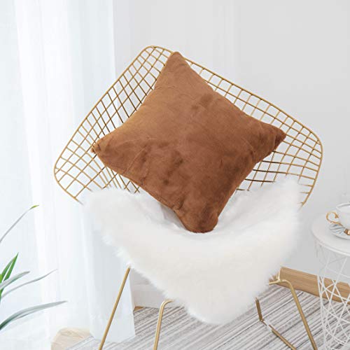 Home Brilliant Brown Pillow Covers 18x18 Fur Pillow Covers for Bed Chair Plush Faux Fur Square Decorative Throw Pillow Cases for Couch Sofa Patio, 1 Pc, 18 inch