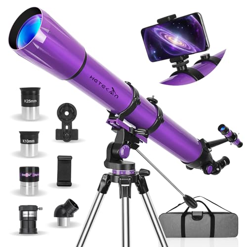 HETEKAN Telescope, Telescope for Adults High Powered, 90mm Aperture 1000mm Astronomical Refractor Telescopes for Beginners, Magnification 500X, with Three Eyepieces, Phone Adapter & Carrying Bag