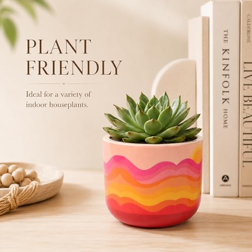 Image of Habere India-All the Cultures Fabricating India Hand Painted Terracotta Planter Set of 2 | Wave Sunset Design Indoor Plant Pot | Breathable Clay Pot with Drainage Hole(Set of 2: L12 x W12 x H10 cm)