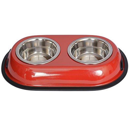 Iconic Pet 4-Cup Color Splash Stainless Steel Double Diner For Dog/Cat, 32-Ounce, Red #TOP16