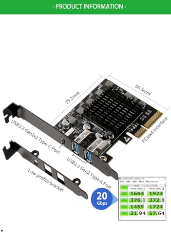 Image of 2 Port USB Type A 3.2 and Single Port USB-C 3.2 Gen 2x2 PCI-e Gen 3 x4 Expansion Card