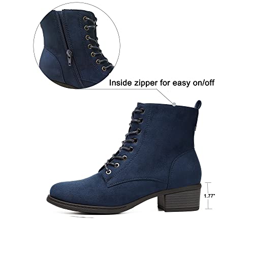 VJH confort Women's Fashion Ankle Boots Low Heels Chunky Lace-up Combat Bootie with Side Zipper2