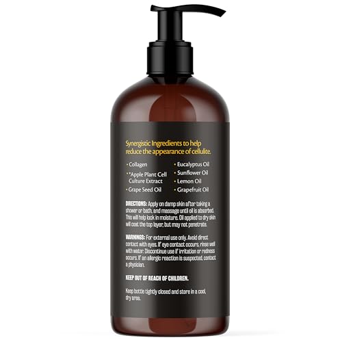 Image of Anti Cellulite Massage Oil and Silicone Body Brush - Collagen and Stem Cell Skin Tightening Formula for Smoothing and Firming, 8 fl oz by M3