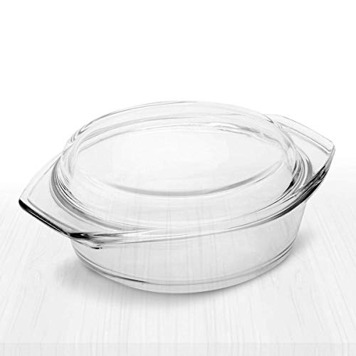 Clear Round Glass Casserole by Simax  Deep Dish With Lid Heat Cold and Shock Proof Microwave Oven Freezer and Dishwasher Safe Made in Europe 25 Quart