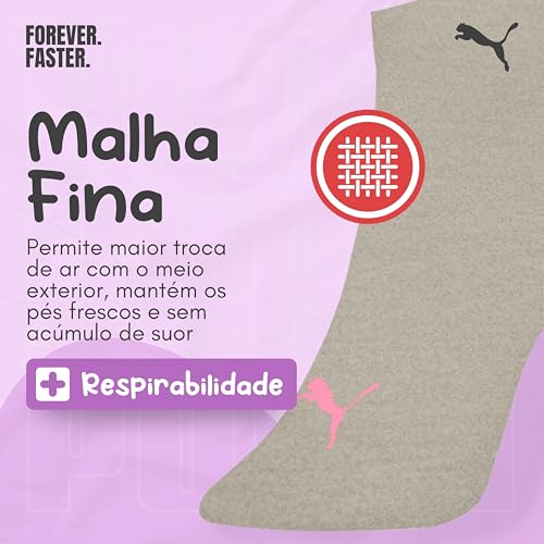 PUMA Kit 6 Pares Meia Sapatilha Esportiva Cano Curto Feminina, 2 Branco - 1 Marfim - 1 Mescla Claro