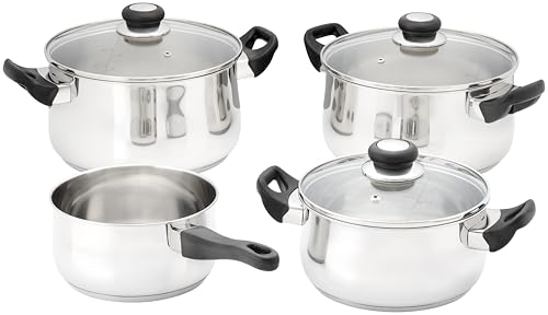 Judge Vista 4 Piece Cookware Set – 18cm Saucepan, 20cm & 24cm Casseroles, 24cm Stockpot, Stainless Steel Induction Cookware, Durable Kitchen Pan Set