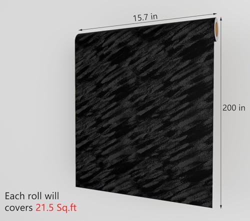 Decotalk Black Velvet Liner for Kitchen Cabinets Shelf Liner 15.7\"x200\" Self Adhesive Felt Liner for Drawers Shelf Liners Solid Black Flocking Fabric Peel and Stick Velvet Contact Paper, Stripes Felt