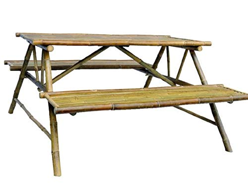 Mojitostore.fr | Table de Pique Nique en Bambou avec 2 bancs | Table pic nic pour Utilisation en terrasse extérieure | Table de Jardin Plage Patio véranda Cover