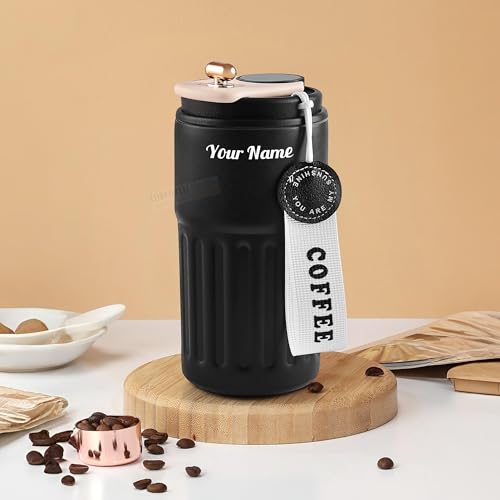 Image of CORPORATE PORIUM Customised Stainless Steel Coffee Mug 350 ML | Double Wall Coffee Mug Steel Diwali Item | Hot & Cold for 4 Hours | Office Coffee Cup (Top Clip Mug)