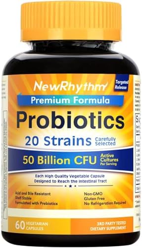 NewRhythm Probiotics 50 Billion CFU 20 Strains, 60 Veggie Capsule...