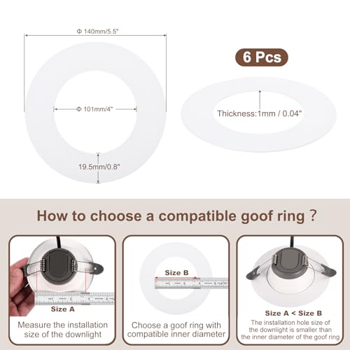 Image of Goof Trim Ring for LED Recessed Can Lights, 6 Pack Ceiling Downlight Trim Ring Cover 3.95-Inch x 5.51-Inch (ID x OD) Matte White, Paintable Surface, Steel Construction