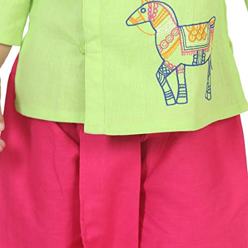 Image of BownBee Ethnic Wear Cotton Kurta Dhoti Set for Boys, Front Open Horse Embroidered With Full Sleeves