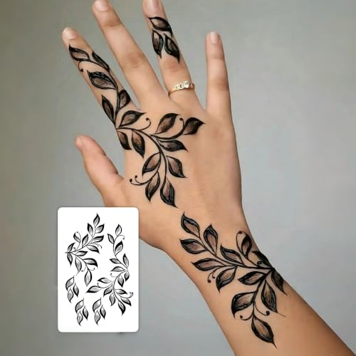 Image of Bilizar 16 Sheets Chic Flower Leaf Temporary Tattoos For Women Finger Hand Tattoo Sticker Body Art Decals, Realistic Floral Vine Leaves Fake Tattoos Waterproof Butterfly Plum Temp Tatoos Long Lasting