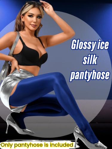 Image of ChiaoLezhee Sexy Shiny Tights, Sheer High-Waisted, Suspender Pantyhose For Women Rave Party Outfits Leggings Pants Exotic