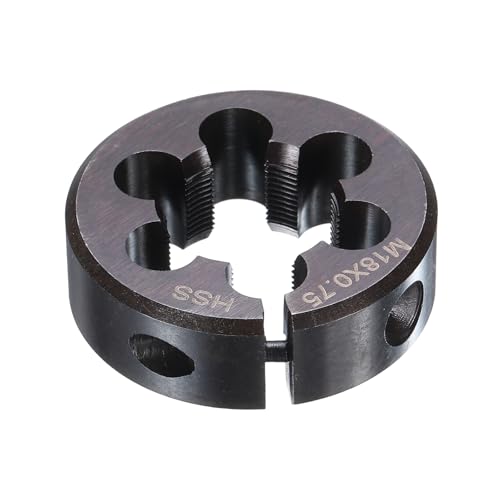 sourcing map Round Threading Die M18 x 0.75 Metric Thread 38mm OD Adjustable Right Hand High-Speed Steel (HSS) Round Die Screw Thread Cutting Die for Thread Repair