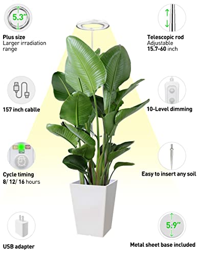 Indoor Plant Grow Light, Full Spectrum Floor Led Grow Light, Height Adjustable, Automatic Timer, Large Plants Light With Base #TOP5