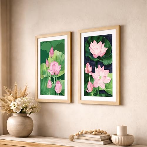 Image of NoWorries Minimal art Wall decor Painting With frames for Wall decoration /Wood Wall decor for living room, Bedroom Area - Minimalist frames for Home /Cafe (Theme - floral art) (Synthetic Wood frame) (Leminated 300 GSM Print) (framed, Multicolur) Set of 2