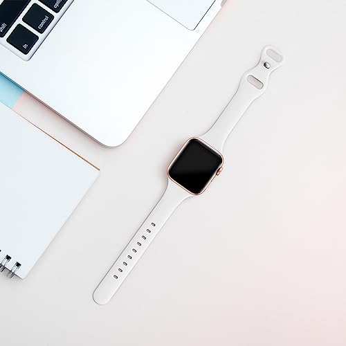 Image of Thin Slim Band Compatible with Apple Watch 38mm 40mm 41mm 42mm 44mm 45mm 46mm 49mm, Replacement Silicone Sport Strap for iWatch Series 11 /10 /9 /8 /7 /6 /5 /4 /3 /2 /1 Ultra SE Women Men, White