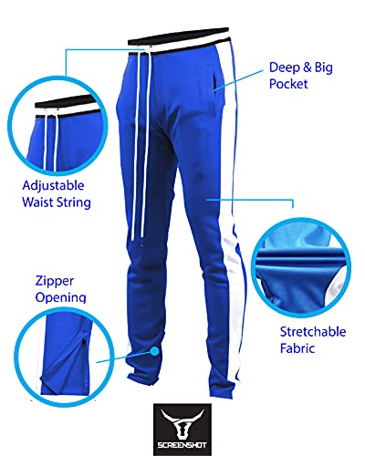 Image of SCREENSHOT Screenshotbrand Mens Hip Hop Slim Fit Track Pants - Athletic Jogger Bottom with Side Taping