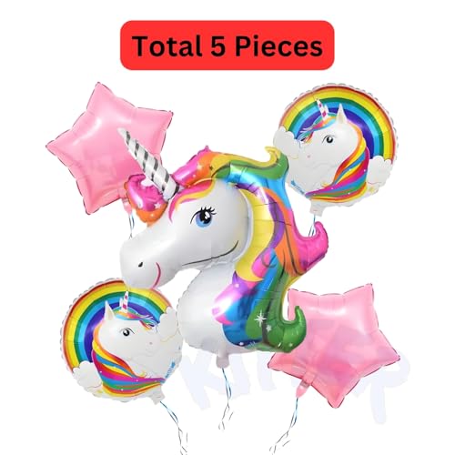 Image of KITTER Unicorn Foil Balloon 5 Pcs Set | Metallic Unicorn Theme Birthday Decoration Items for Girls Boys Kids