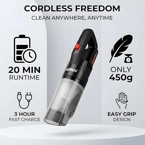 Image of Cordless Car Vacuum Cleaner | 7000 Pa Powerful Suction Handheld Rechargeable Vacuum | Up to 20 Min Runtime | Lightweight Portable Car Interior Cleaner with HEPA Filter and 2 Attachments