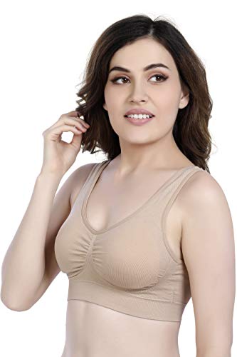 Image of PLUMBURY Women's Nylon Spandex Padded Sports Bra, Beige