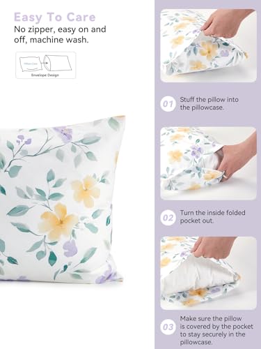 Image of TILLYOU Toddler Pillowcases 13 x 18 Travel Pillow Case 2 Pack, Kids Pillowcases Machine Washable with Envelope Closure, Flower Whispers